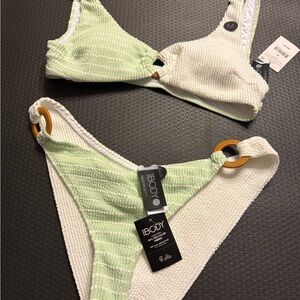 Green and White Bikini Set